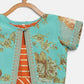 Ahalyaa Orange Crepe Gold Stripped Printed Kids Dress With Jacket For Girls | Swadesiicart