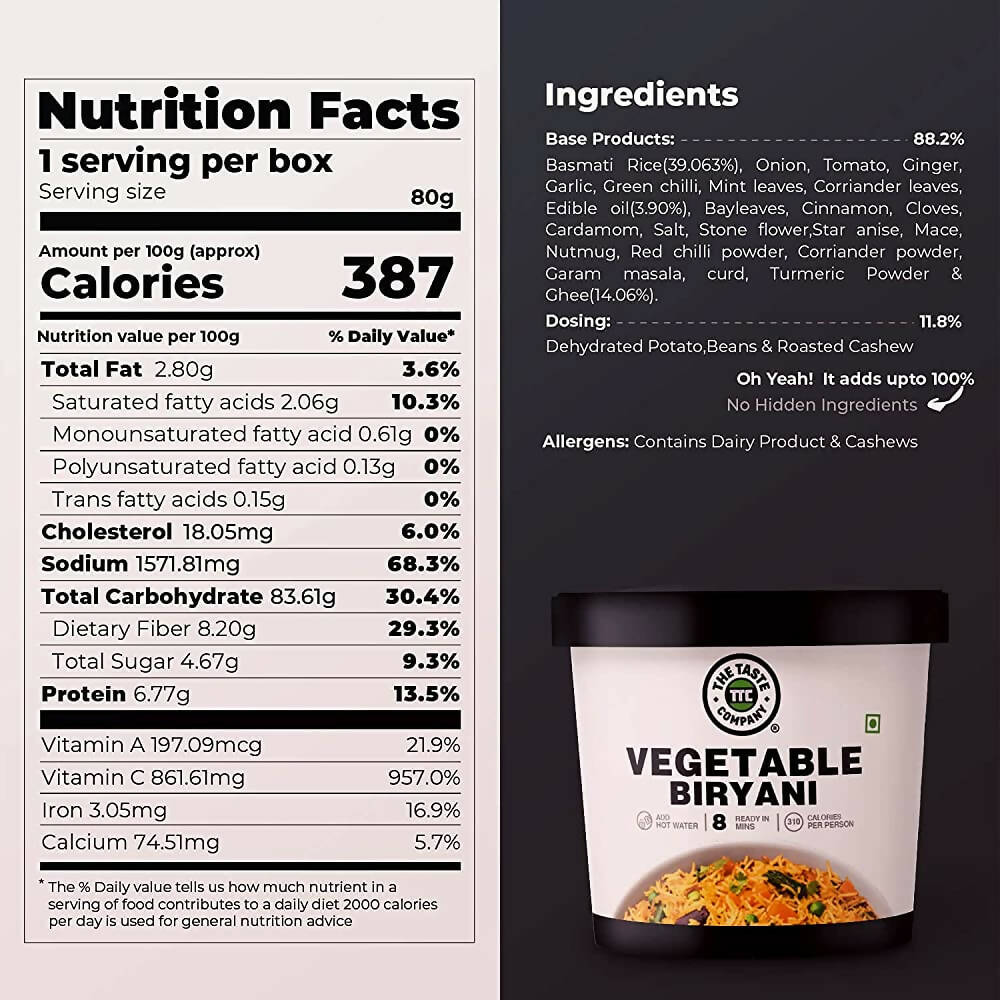 The Taste Company Vegetable Biryani - Swadesiicart