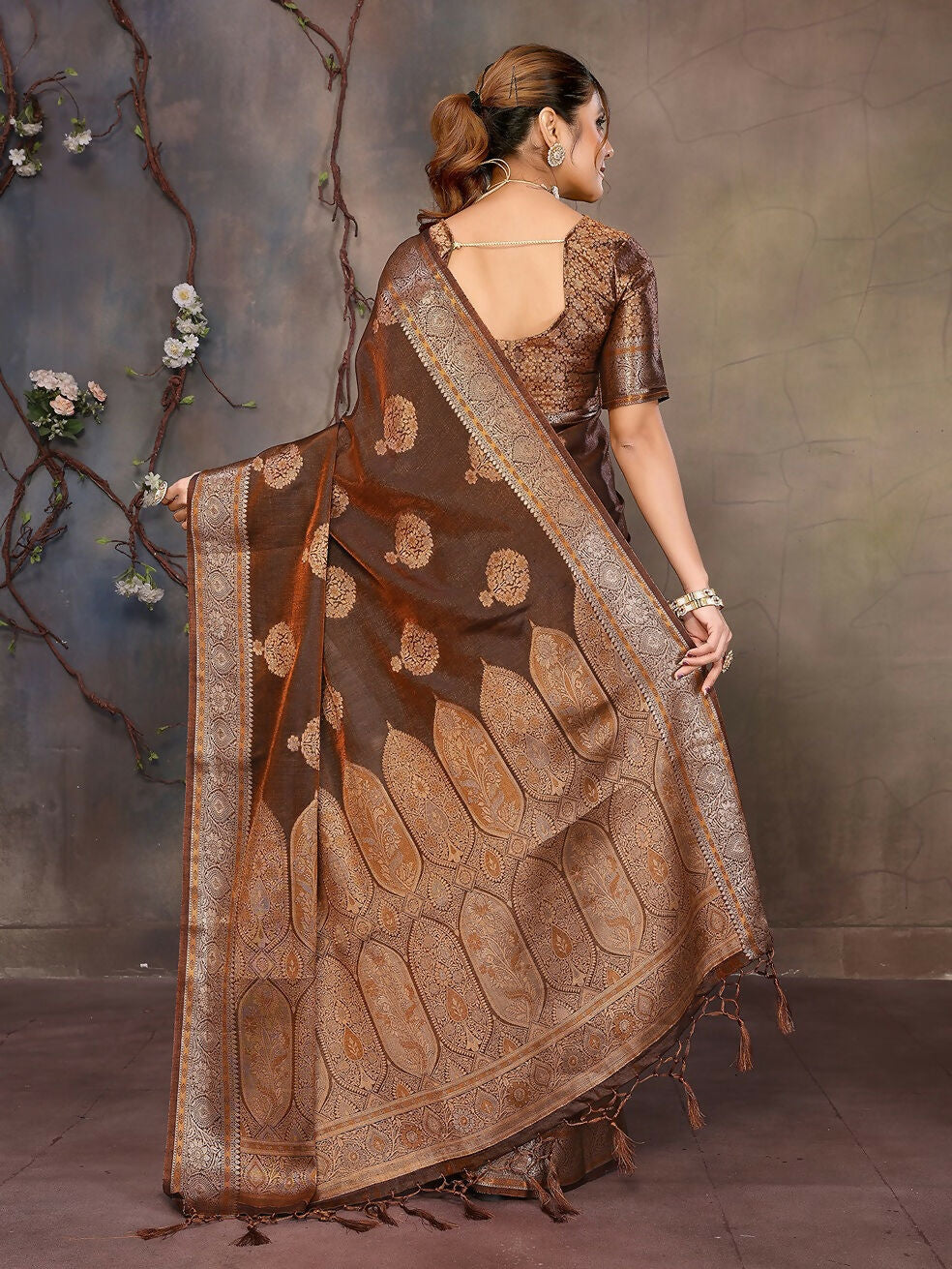 Joban Fashion Copper Woven Jacquard Banarasi Silk Sarees | Swadesiicart