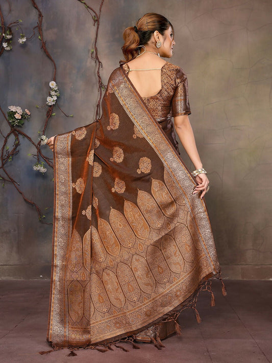 Joban Fashion Copper Woven Jacquard Banarasi Silk Sarees | Swadesiicart