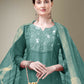 Jyoti Fashion Women's Teal Cotton Blend Embroidery & Fancy Lace work Kurta with Trouser & Dupatta | Swadesiicart