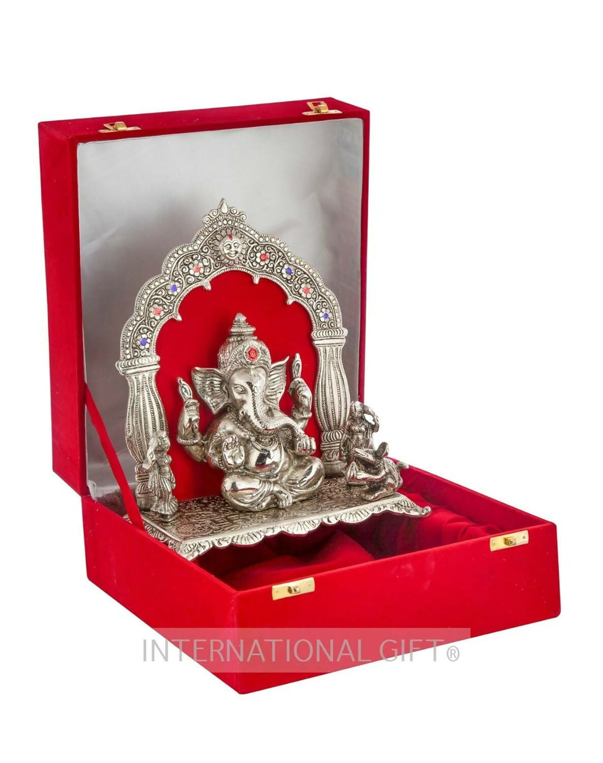 International Gift Silver-Plated Oxidized Finish Ganesha Idol - Swadesiicart