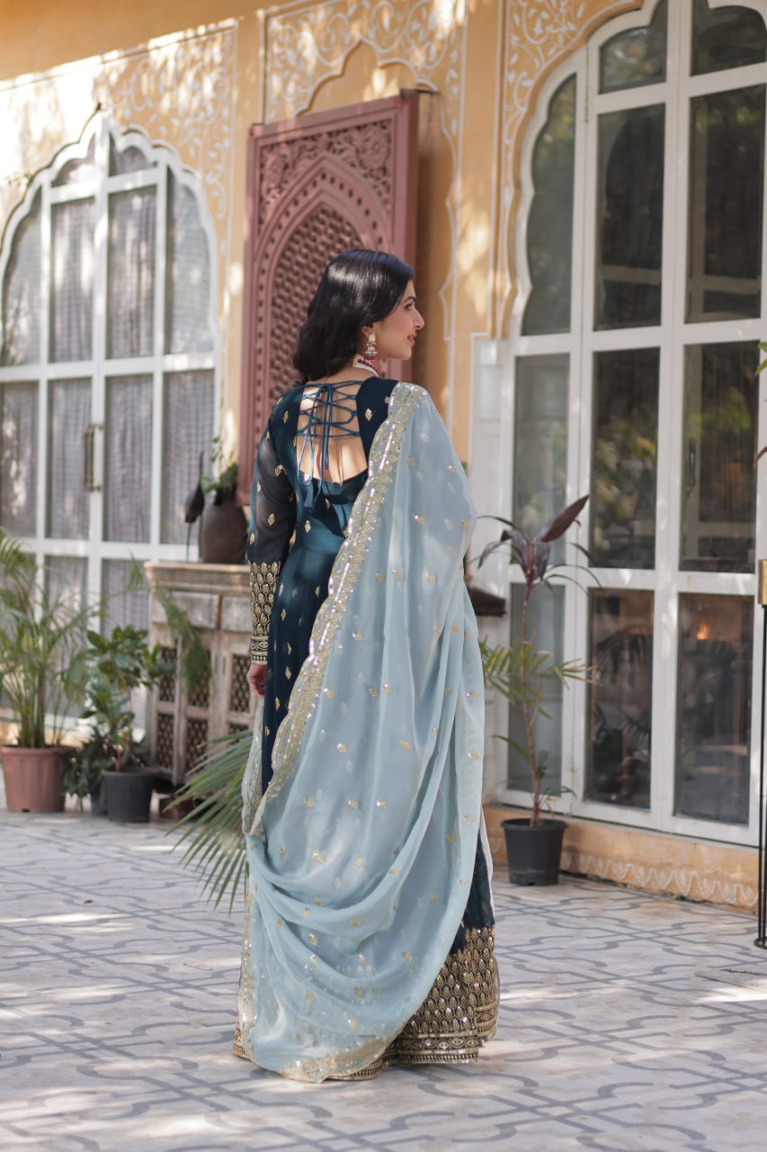 Teeya Creation Morpich Color Faux Georgette Heavy Work Fully Stitched Anarkali Gown - Swadesiicart