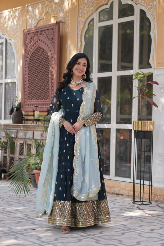 Teeya Creation Morpich Color Faux Georgette Heavy Work Fully Stitched Anarkali Gown - Swadesiicart