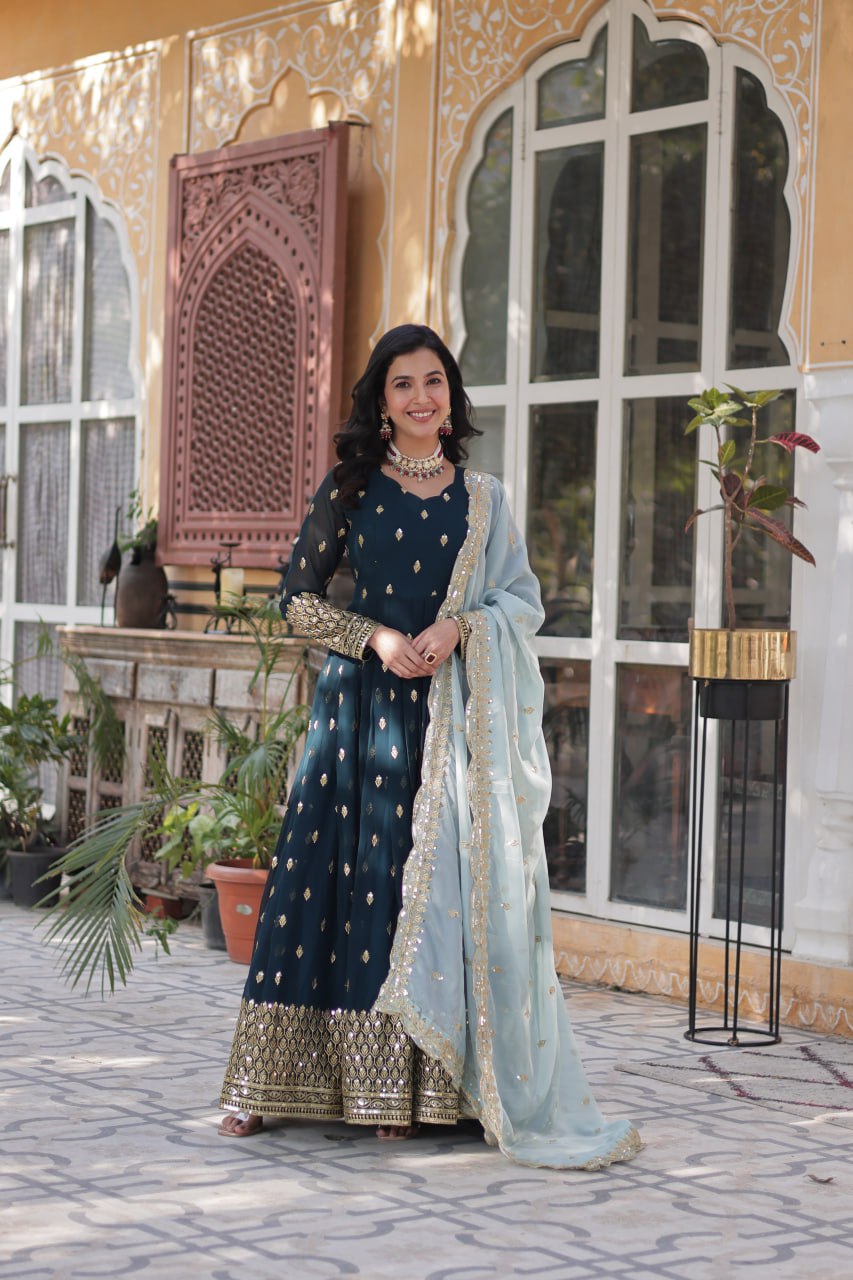Teeya Creation Morpich Color Faux Georgette Heavy Work Fully Stitched Anarkali Gown - Swadesiicart