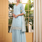 Teeya Creation Sky Color Georgette Fabric Heavy Embroidery Work Fully Stitched Palazzo Set - Swadesiicart