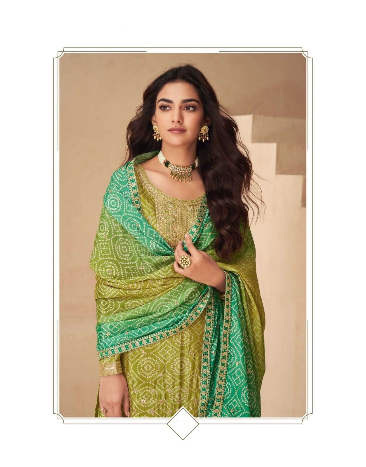 Teeya Creation Multi Color Chinnon Silk Digital Print With Embroidery Work Fully Stitched Palazzo Pair - Swadesiicart