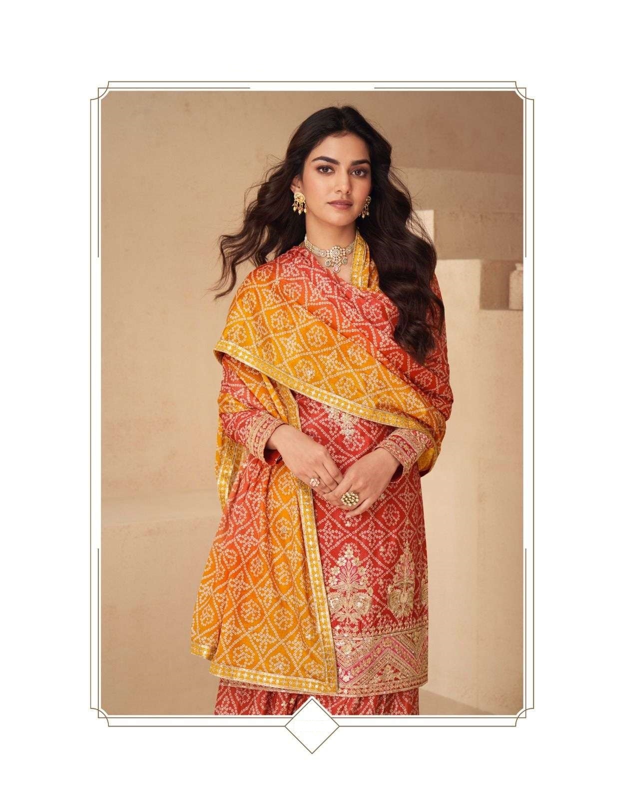 Teeya Creation Multi Color Chinnon Silk Digital Print With Embroidery Work Fully Stitched Palazzo Pair - Swadesiicart