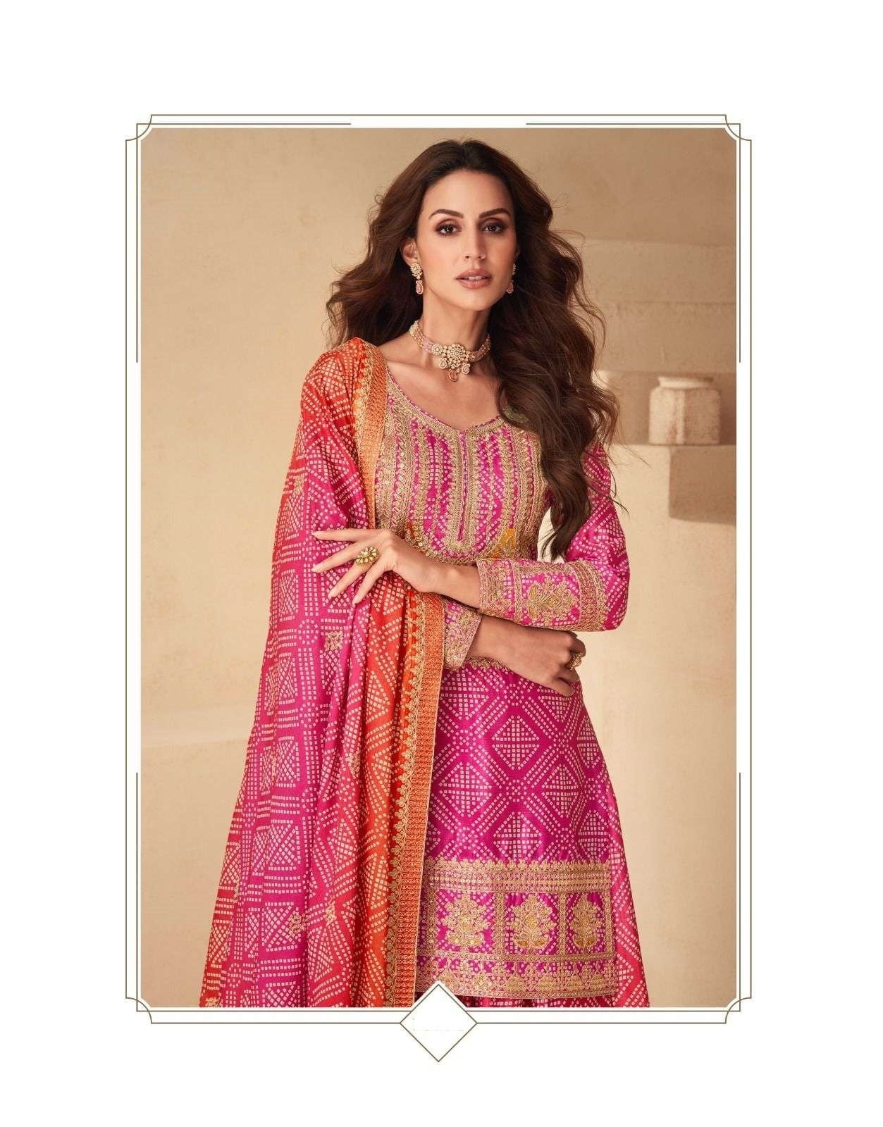 Teeya Creation Multi Color Chinnon Silk Digital Print With Embroidery Work Fully Stitched Palazzo Pair - Swadesiicart