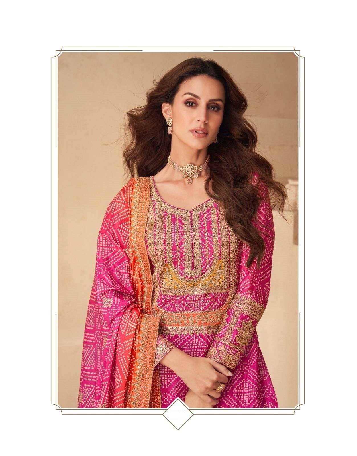 Teeya Creation Multi Color Chinnon Silk Digital Print With Embroidery Work Fully Stitched Palazzo Pair - Swadesiicart
