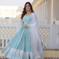 Teeya Creation Sky Blue Color Faux Georgette Embroidery And Sequence Work Fully Stitched Anarkali Gown - Swadesiicart
