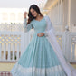 Teeya Creation Sky Blue Color Faux Georgette Embroidery And Sequence Work Fully Stitched Anarkali Gown - Swadesiicart