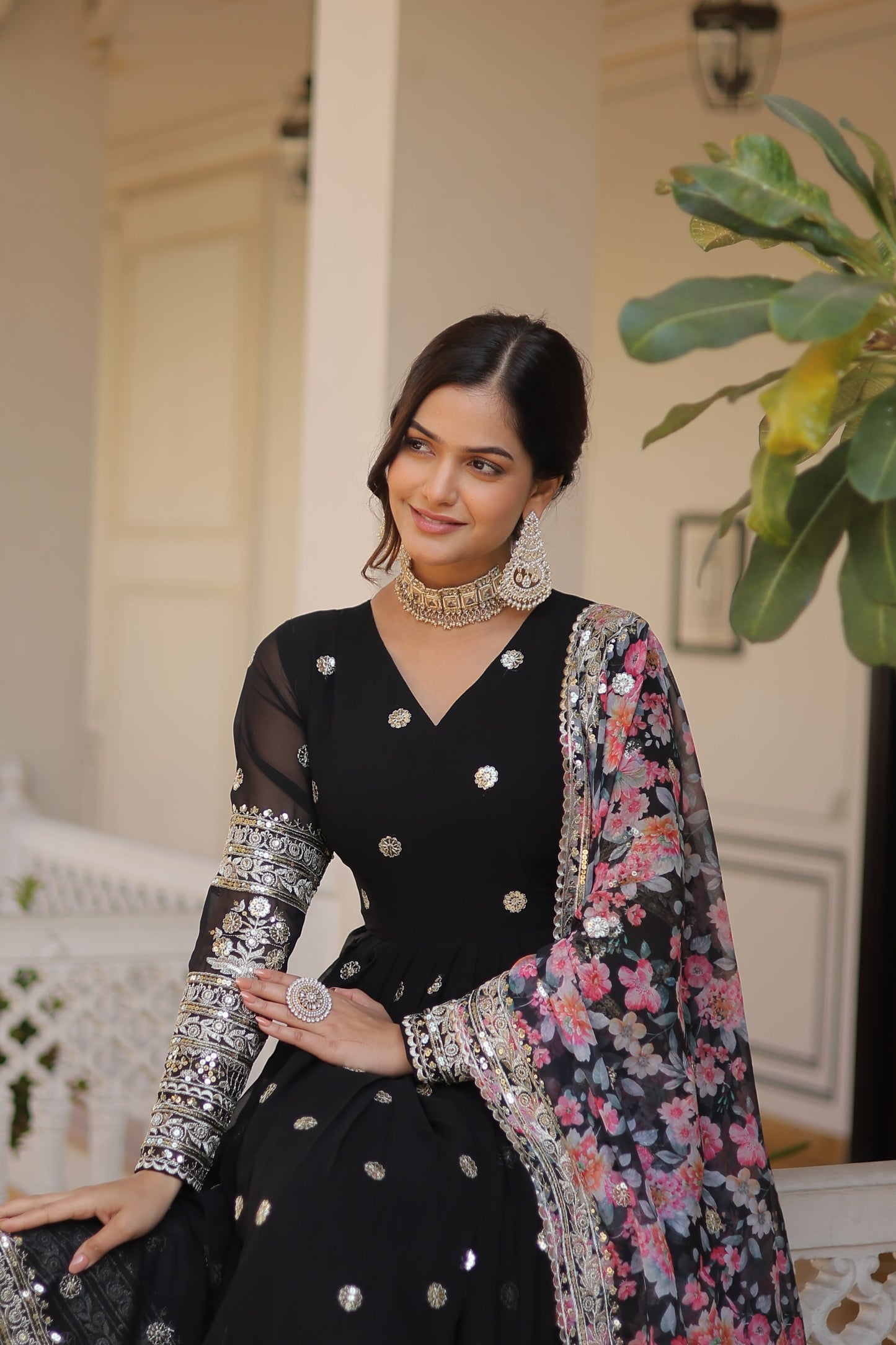 Teeya Creation Black Color Faux Georgette Embroidery And Sequence Work Fully Stitched Anarkali Gown - Swadesiicart
