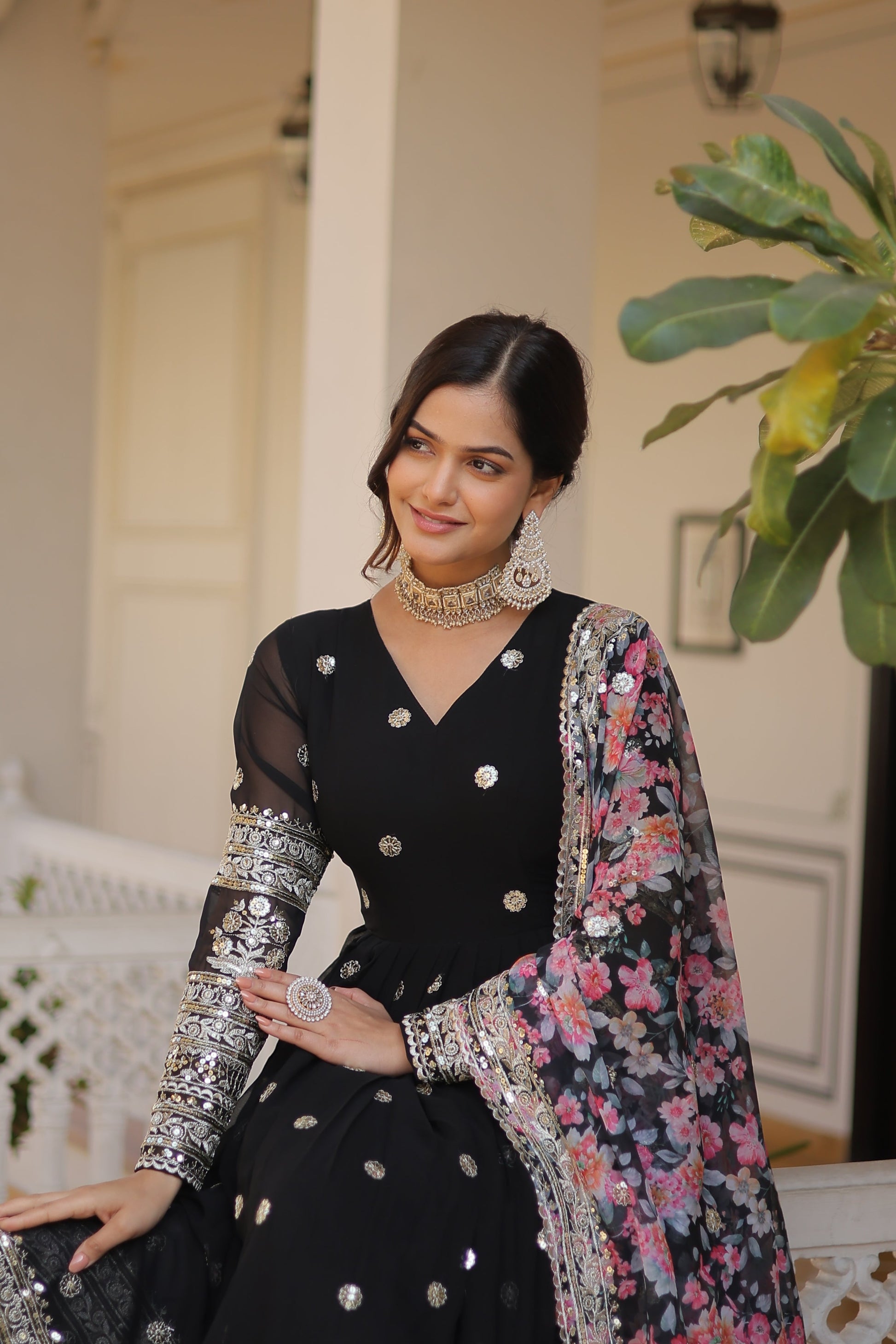 Teeya Creation Black Color Faux Georgette Embroidery And Sequence Work Fully Stitched Anarkali Gown - Swadesiicart