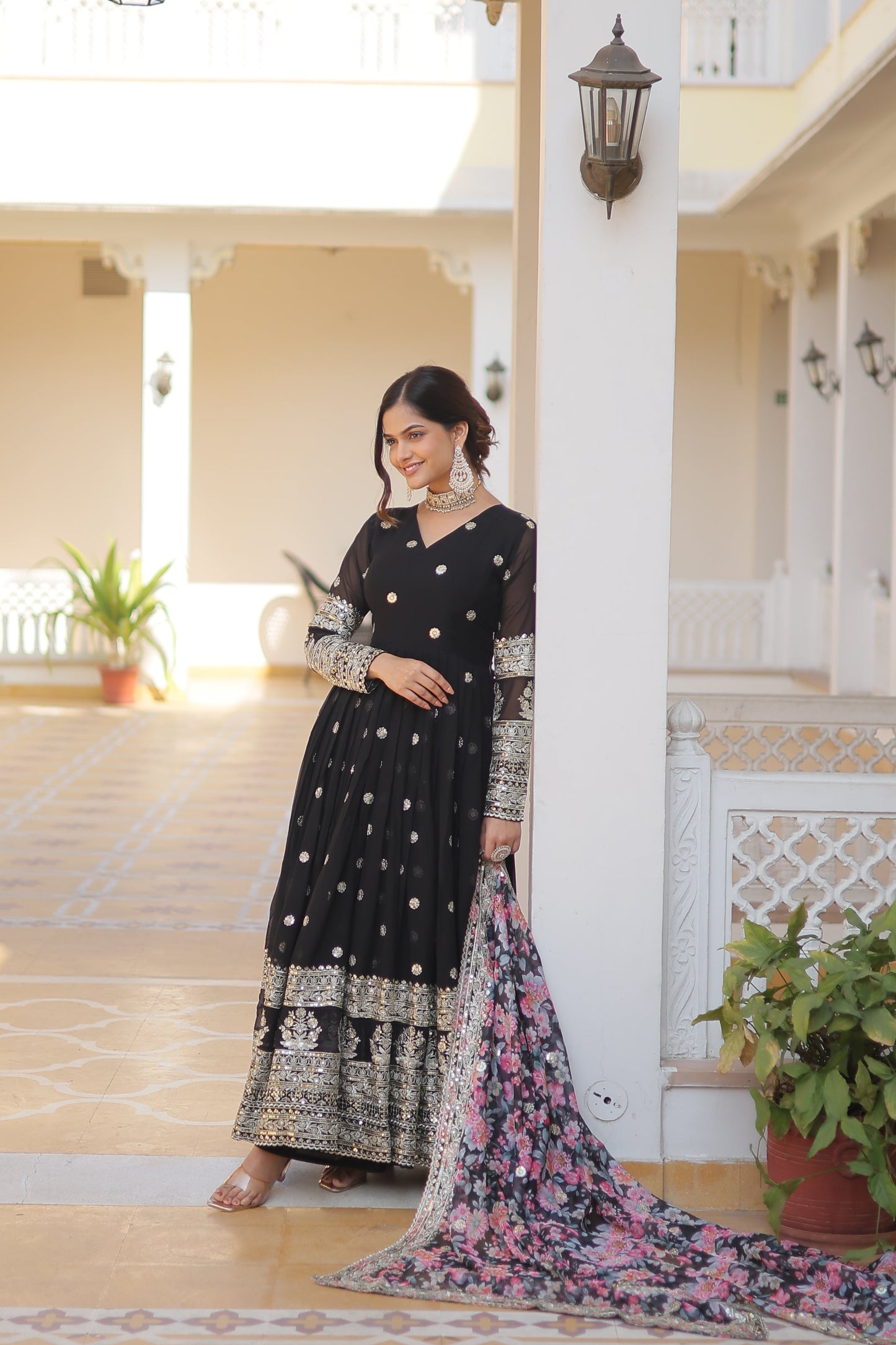 Teeya Creation Black Color Faux Georgette Embroidery And Sequence Work Fully Stitched Anarkali Gown - Swadesiicart