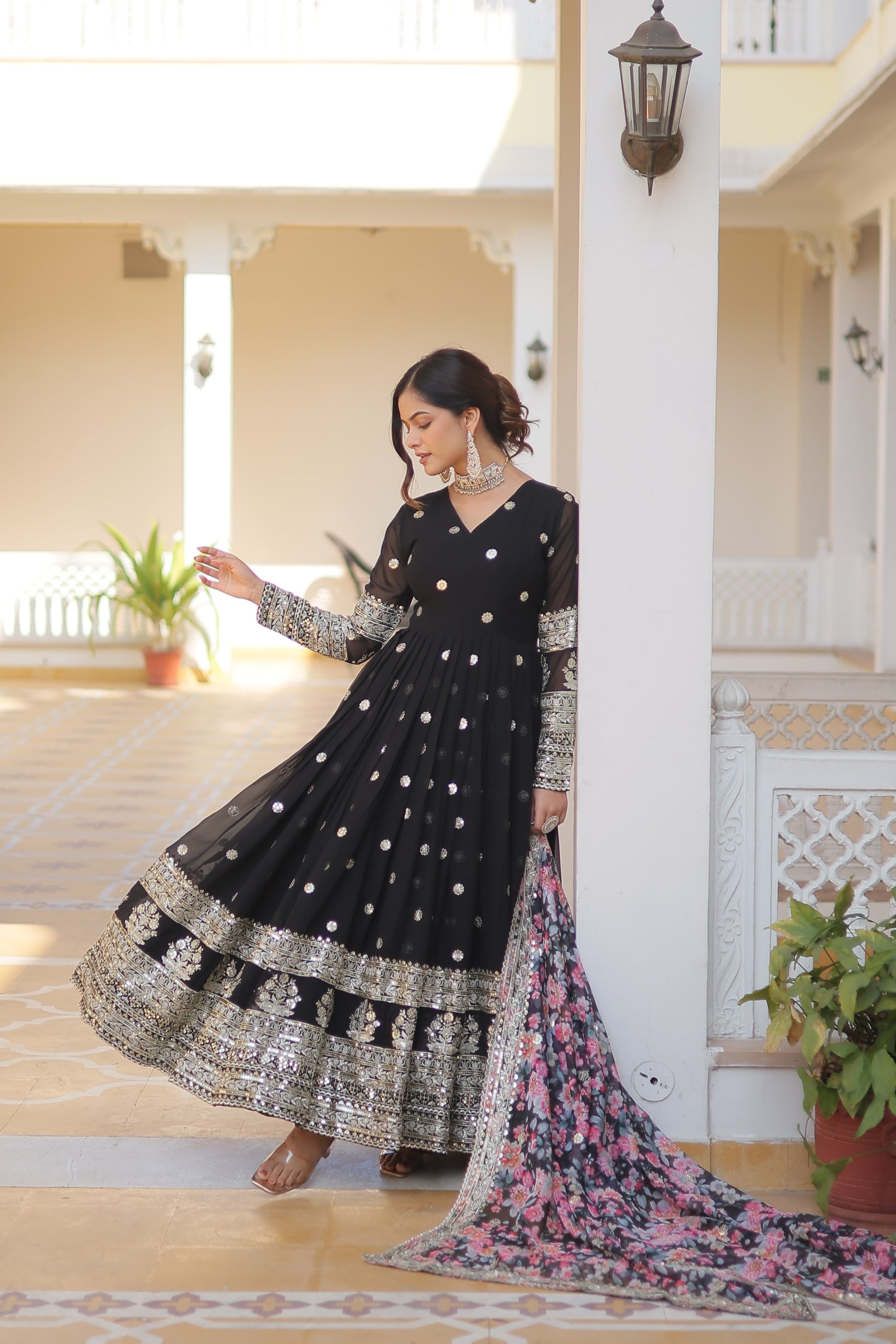 Teeya Creation Black Color Faux Georgette Embroidery And Sequence Work Fully Stitched Anarkali Gown - Swadesiicart