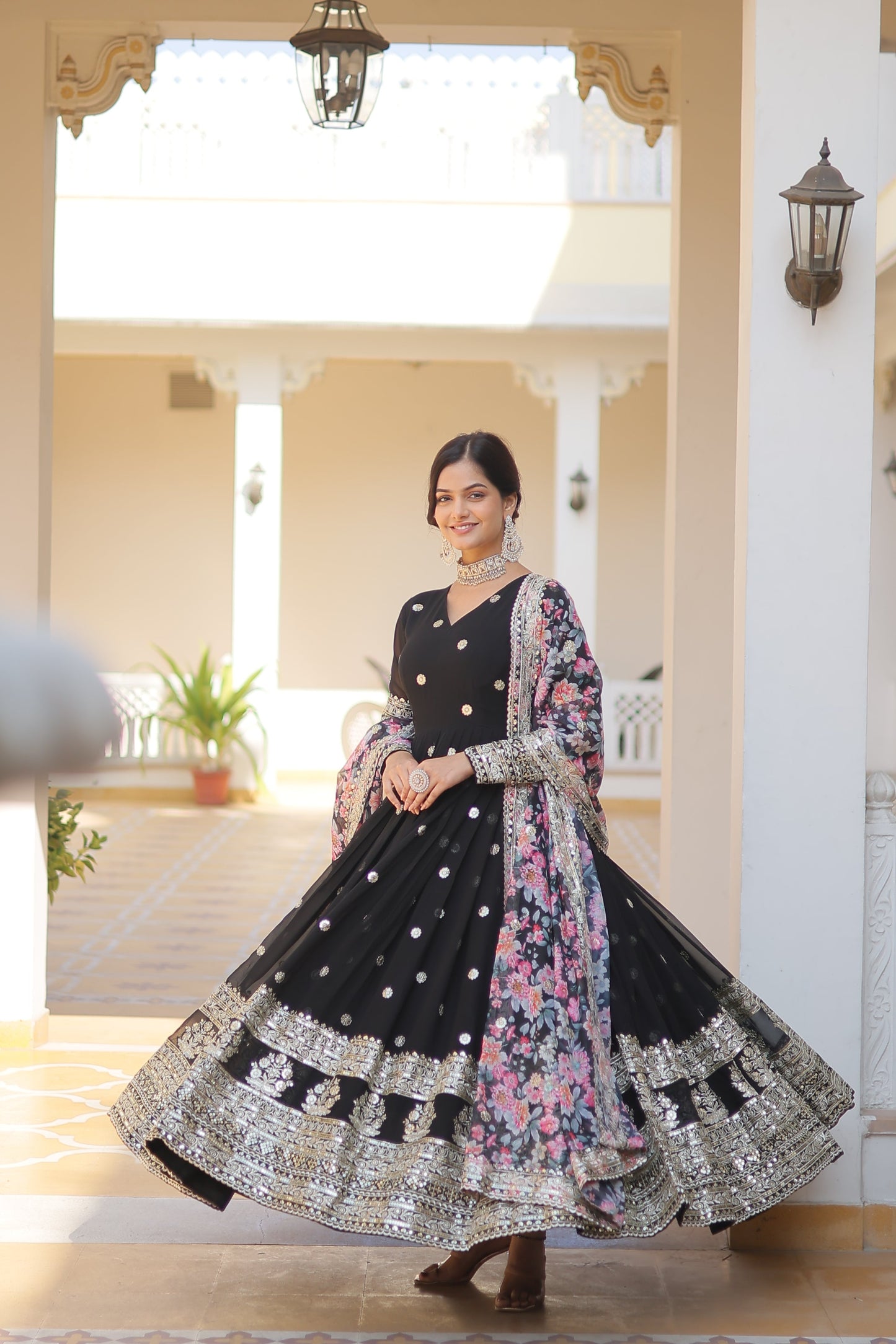 Teeya Creation Black Color Faux Georgette Embroidery And Sequence Work Fully Stitched Anarkali Gown - Swadesiicart