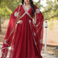Teeya Creation Maroon Color Faux Georgette Zari Embroidery Work Fully Stitched Anarkali Gown - Swadesiicart