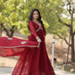Teeya Creation Maroon Color Faux Georgette Zari Embroidery Work Fully Stitched Anarkali Gown - Swadesiicart