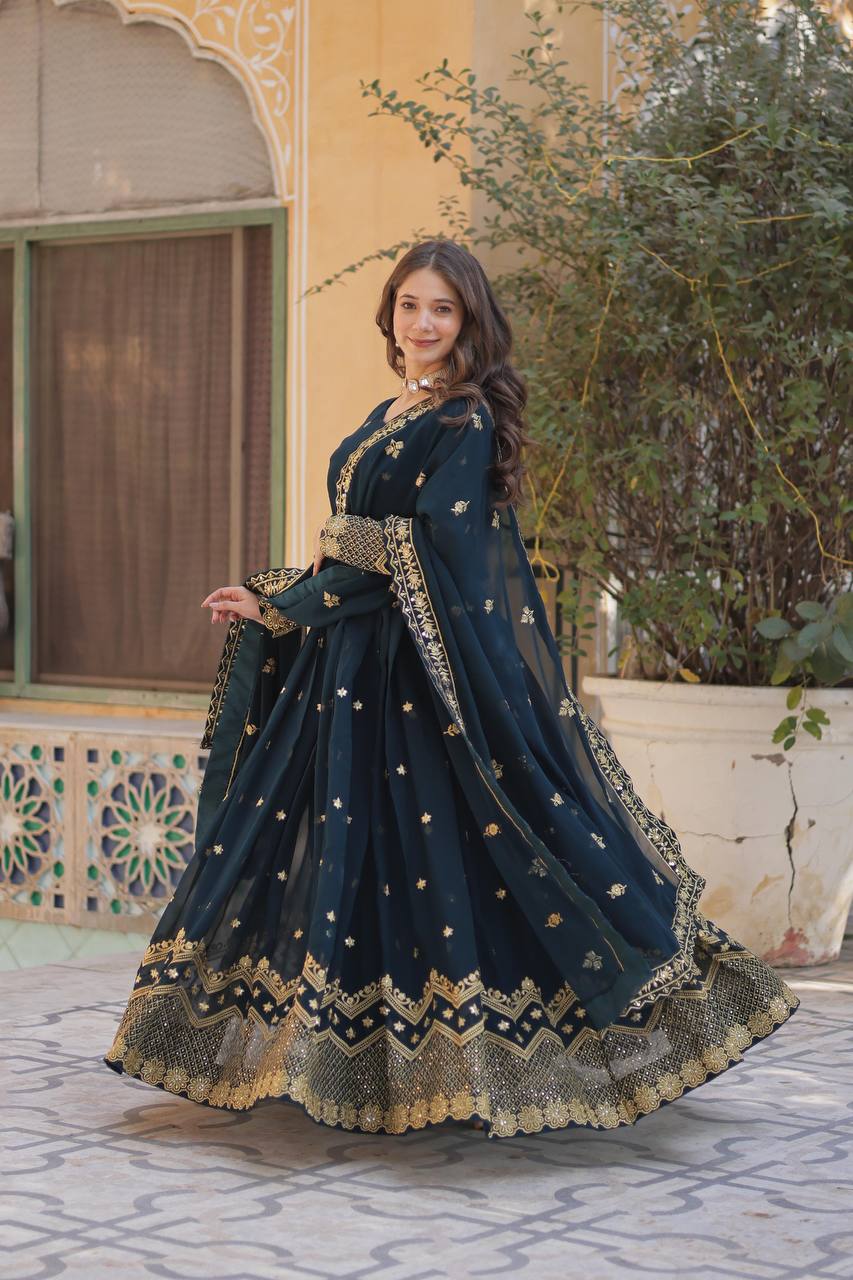 Teeya Creation Morpich Color Faux Georgette Heavy Work Fully Stitched Anarkali Gown - Swadesiicart