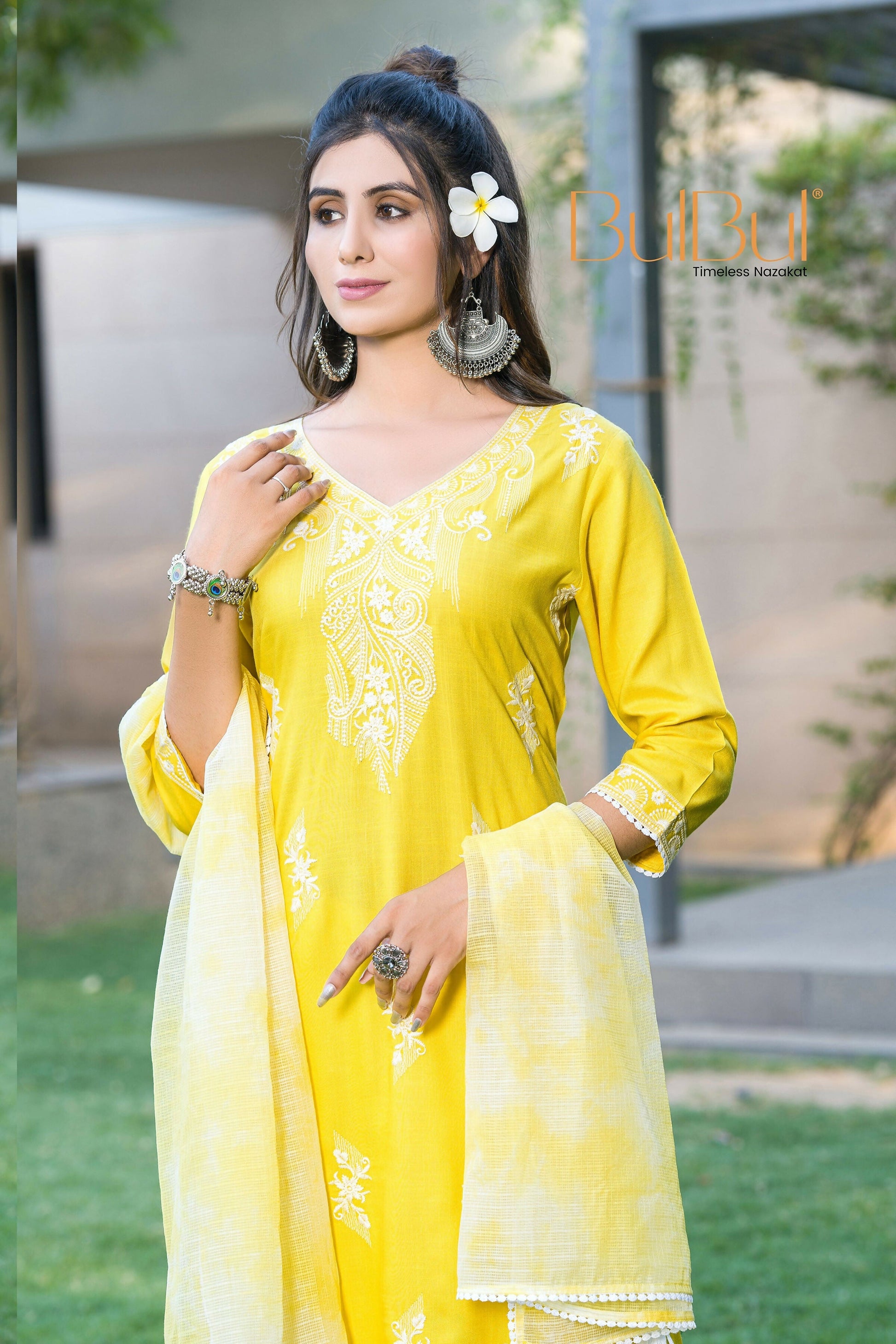 BulBul Pooja Yellow Rayon Kurta Set with Dupatta - Swadesiicart