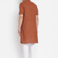 Even Apparels Brown Pure Cotton Men's H/S Kurta With Band Collar | Swadesiicart