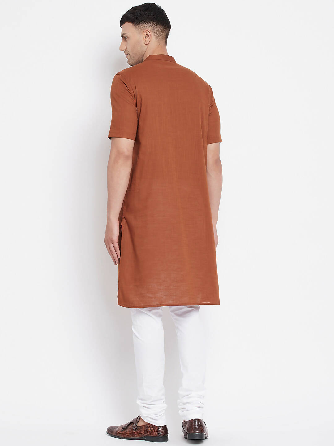 Even Apparels Brown Pure Cotton Men's H/S Kurta With Band Collar | Swadesiicart