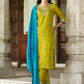 The52 Lemon Beautiful Embroidered Viscose Chanderi Fabric Straight Kurta Pant with Dupatta Set - Swadesiicart