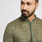 Ethnic India Green Men's Kurta Abstract Polyester | Swadesiicart