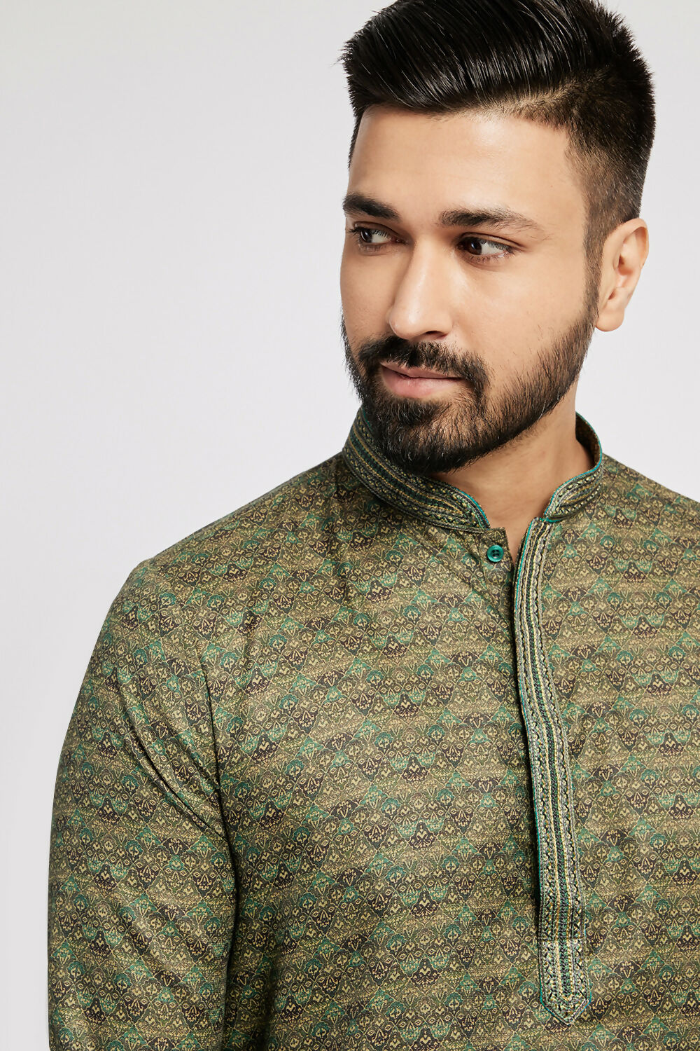 Ethnic India Green Men's Kurta Abstract Polyester | Swadesiicart