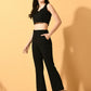 Myshka Women's Black Solid Top With Trousers - Swadesiicart