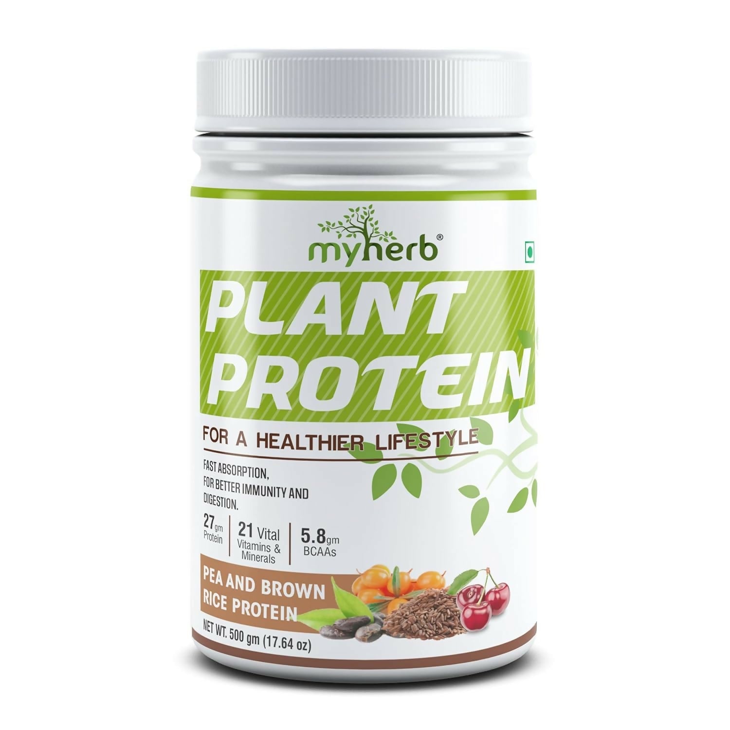 Myherb Plant Protein Powder, Pea And Brown Rice Protein Powder - Chocolate Flavour - Swadesiicart