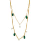 Layered Pearl and Gold Neckpiece with Emeralds (Gold) - Ruby Raang | Swadesiicart