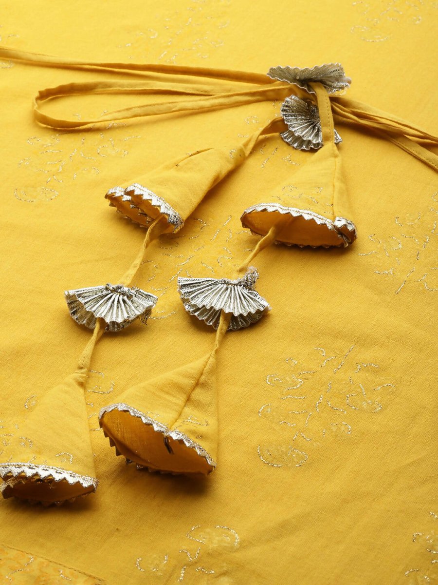 Ahalyaa Women Mustard Yellow Floral Printed Pure Cotton Co-Ords - Swadesiicart