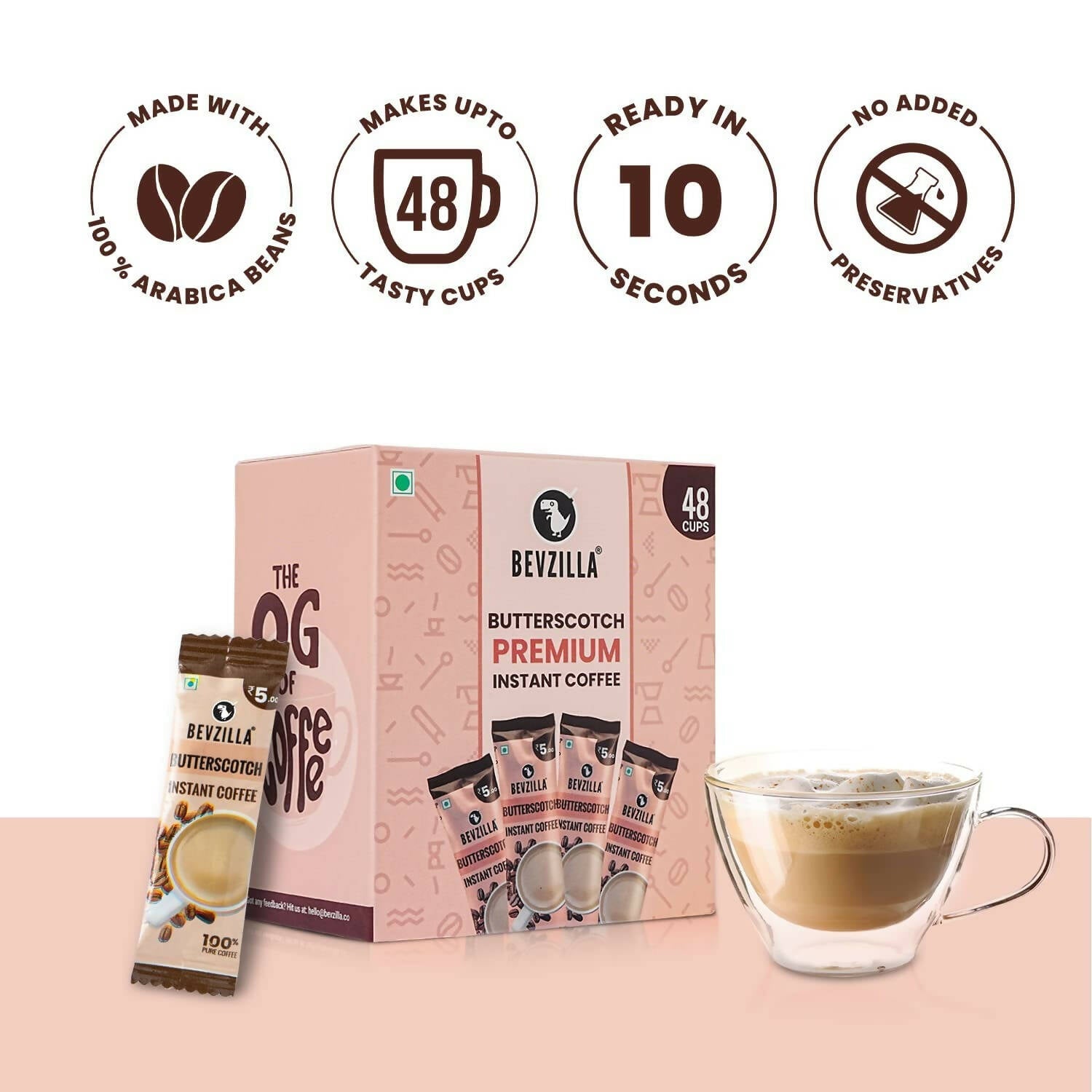 Bevzilla Instant Coffee Powder Sachets (Butterscotch) | Swadesiicart