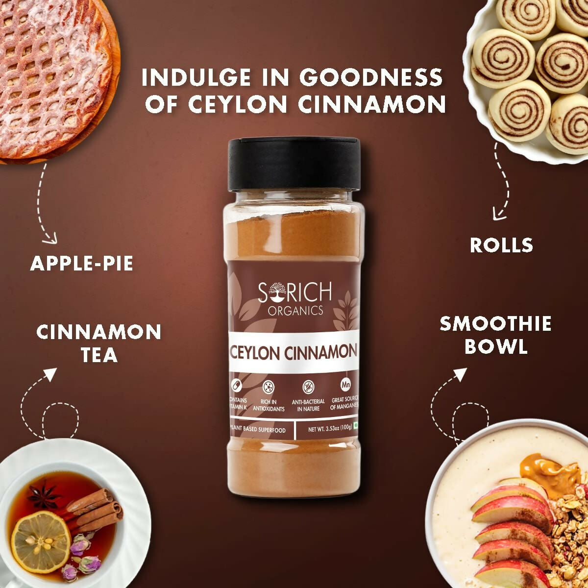 Sorich Organics Ceylon Cinamon Sticks Powder (Dalchini Powder) | Swadesiicart
