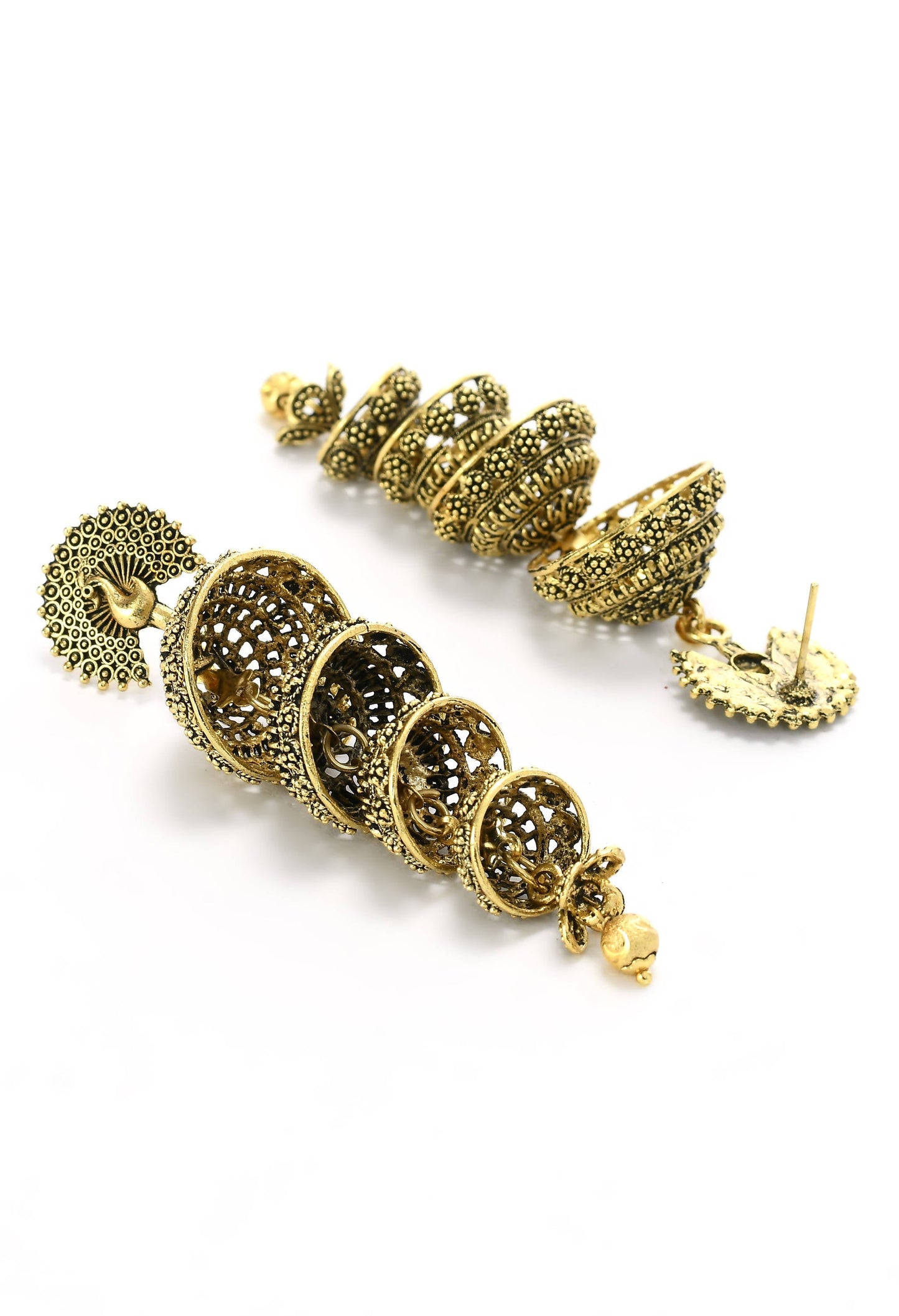Mominos Fashion Johar Kamal Peacock Design Golden Colour Earrings - Swadesiicart