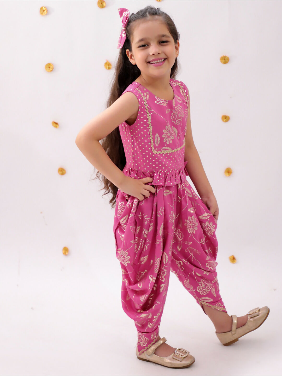 Lil Drama Khilkhilahat Pink Top and Dhoti Set For Girls | Swadesiicart