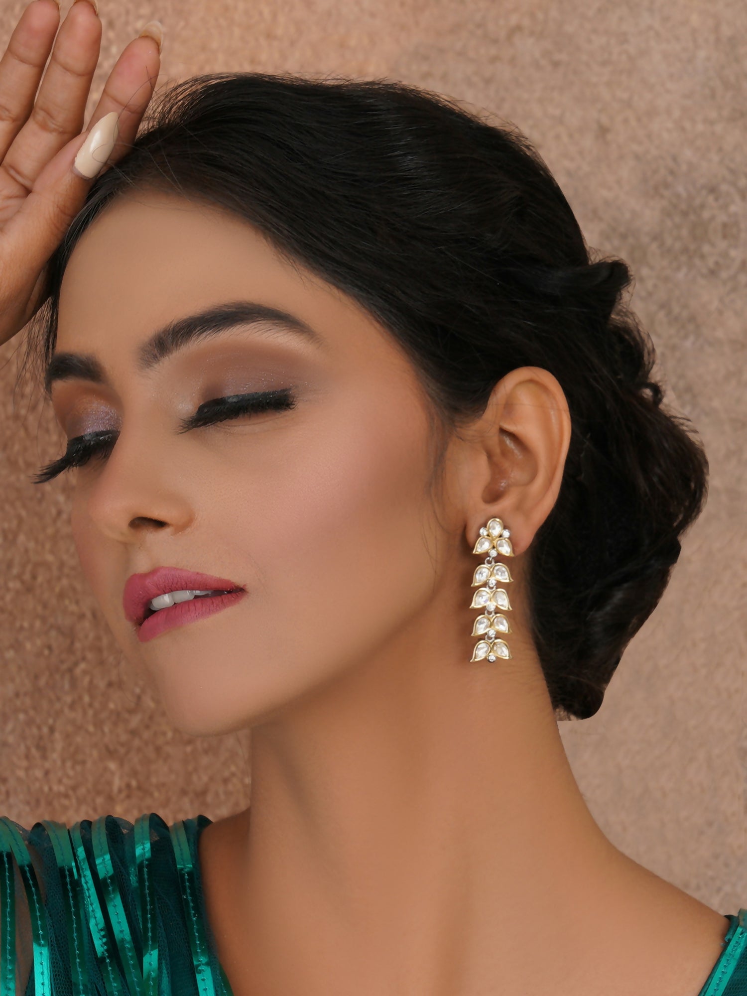 Long Kundan Earrings (silver) - Ruby Raang - Ruby Raang Studio