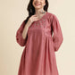 Pink Chinon Yoke Embroidered A-line Top - Tarini - Swadesiicart