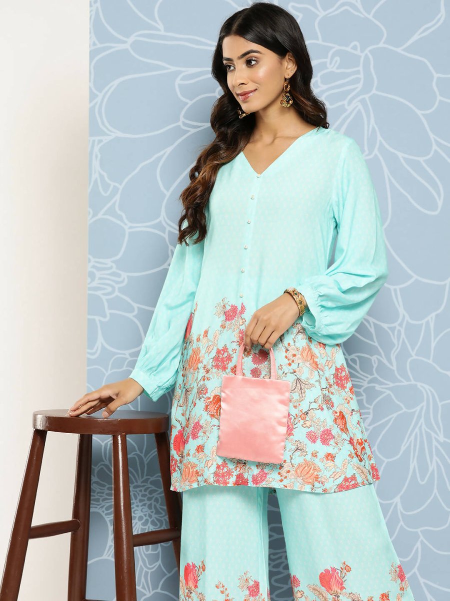 Ahalyaa Women's Traditional wear Co-ords - Blue - Swadesiicart
