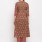 NOZ2TOZ Women's Floral Print & Hand Work Flared With Side Cut Cotton Grey Kurti - Noz2Toz
