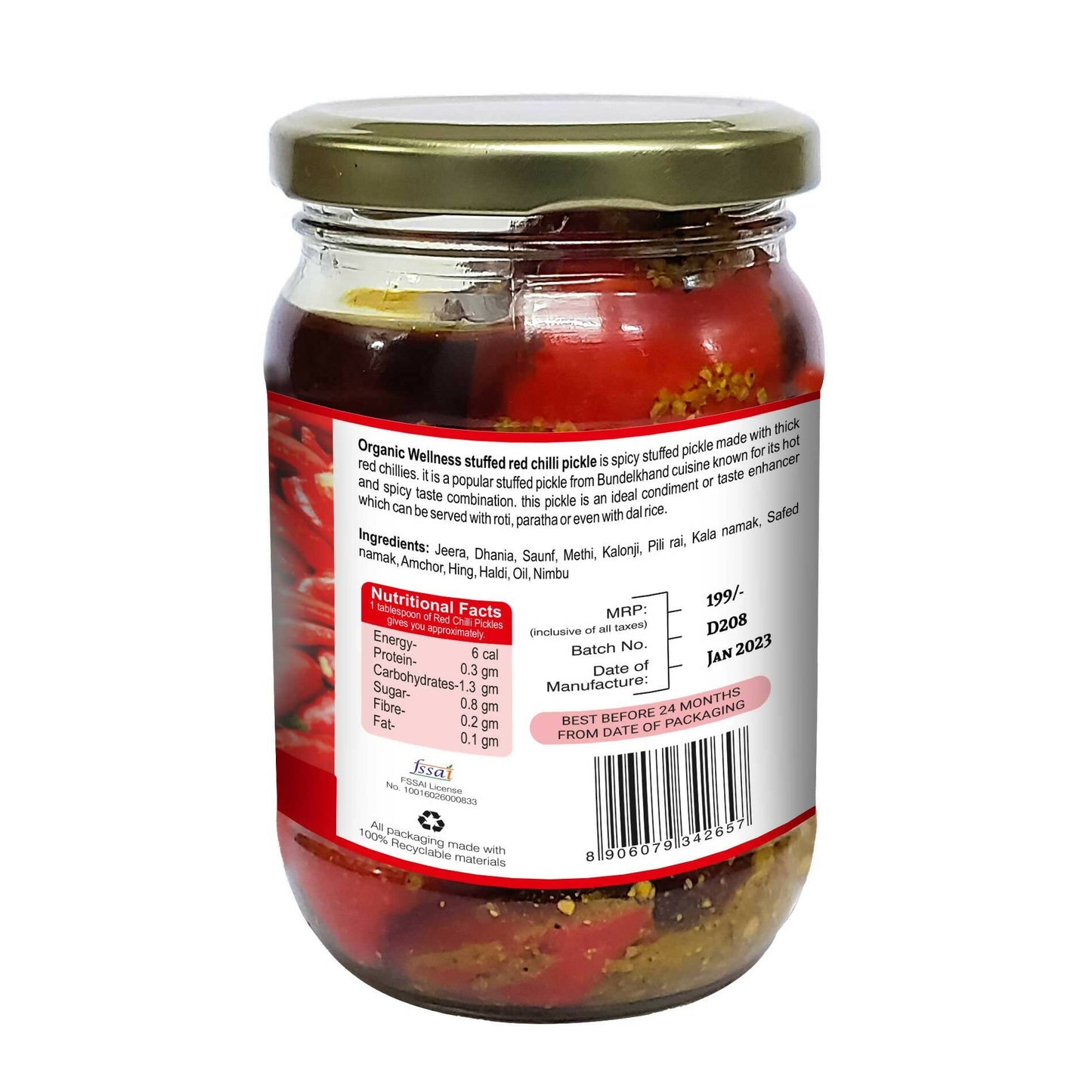Organic Wellness Red Chilli Pickle - Swadesiicart