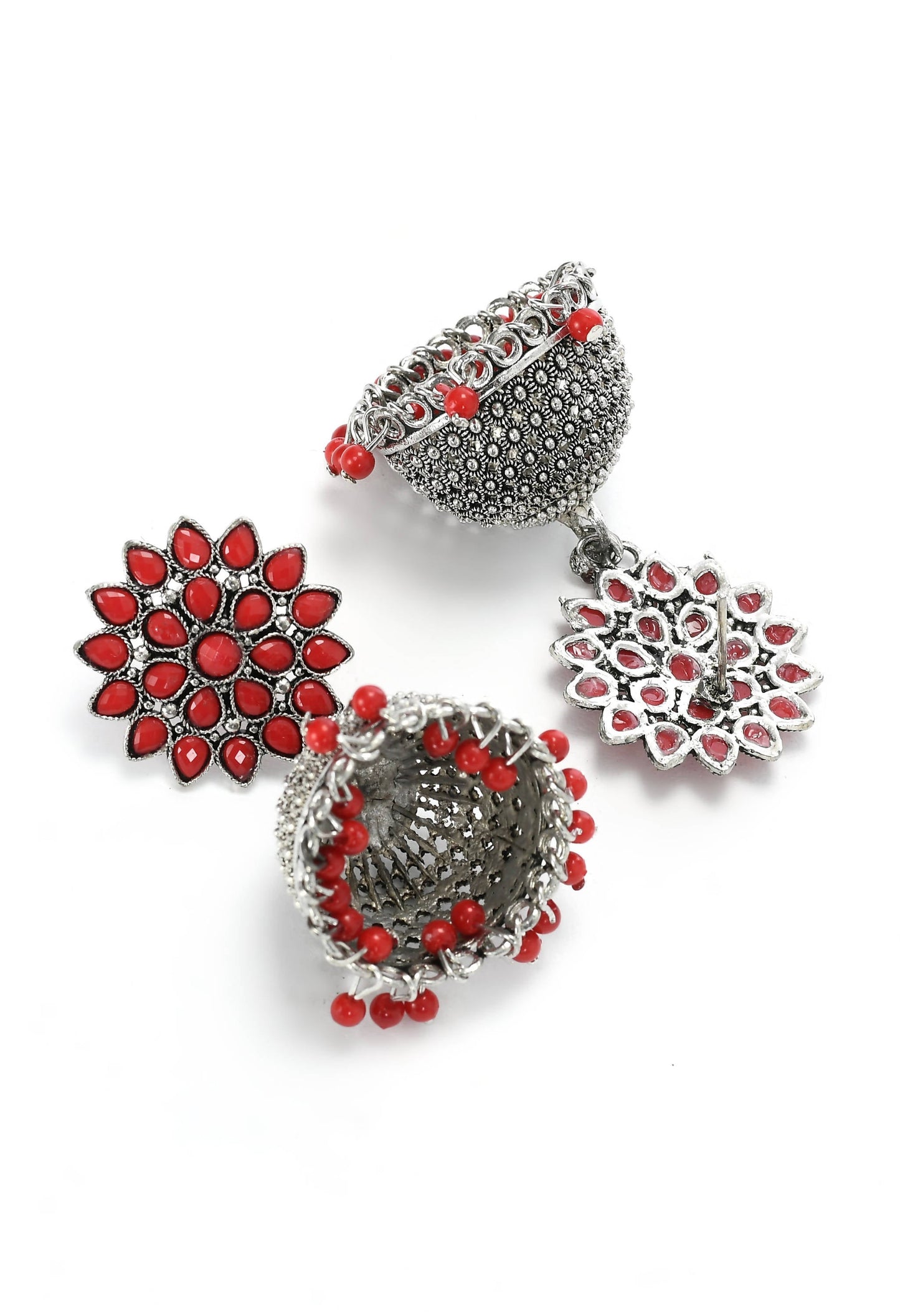 Mominos Fashion Johar Kamal Kundan Work Jhumka With Red Beads - Swadesiicart