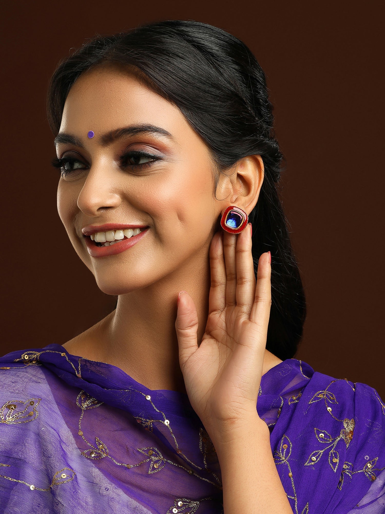 Ruby Raang Multi Blue Kundan Studs | Swadesiicart
