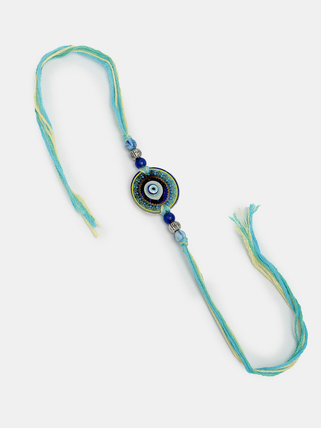 NVR Women & Men Set of 2 Blue Evil Eye & Beaded Bhaiya Bhabi Rakhi With Roli Chawal | Swadesiicart