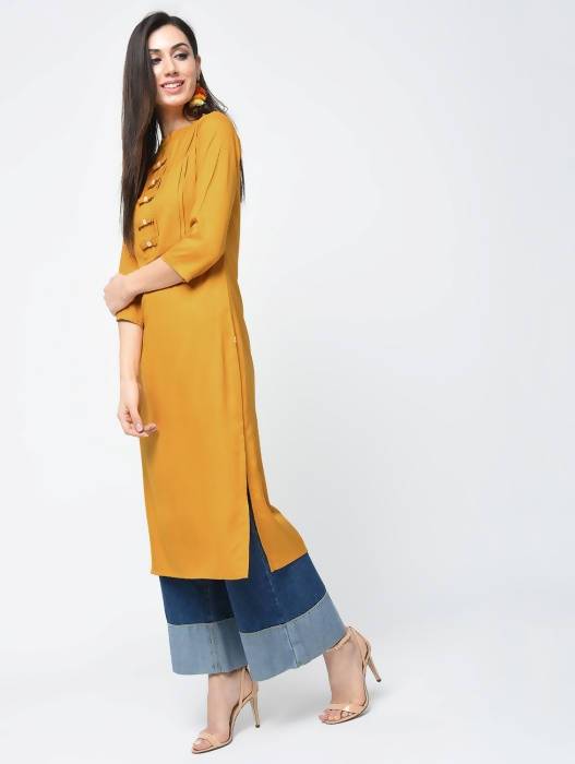 Aniyah Rayon Solid Straight Mustard Color Kurta (AN-110K) - Swadesiicart