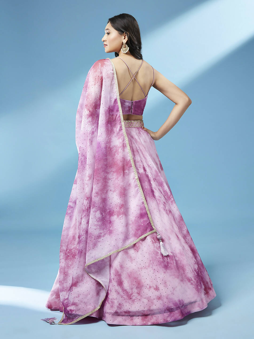 House of Panchhi Lavender Organza Floral Printed Lehenga choli & Dupatta | Swadesiicart