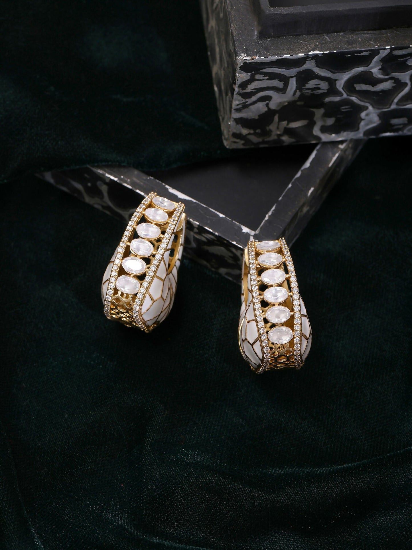Ruby Raang Gold Polished Multicolour White Kundan Loops | Swadesiicart