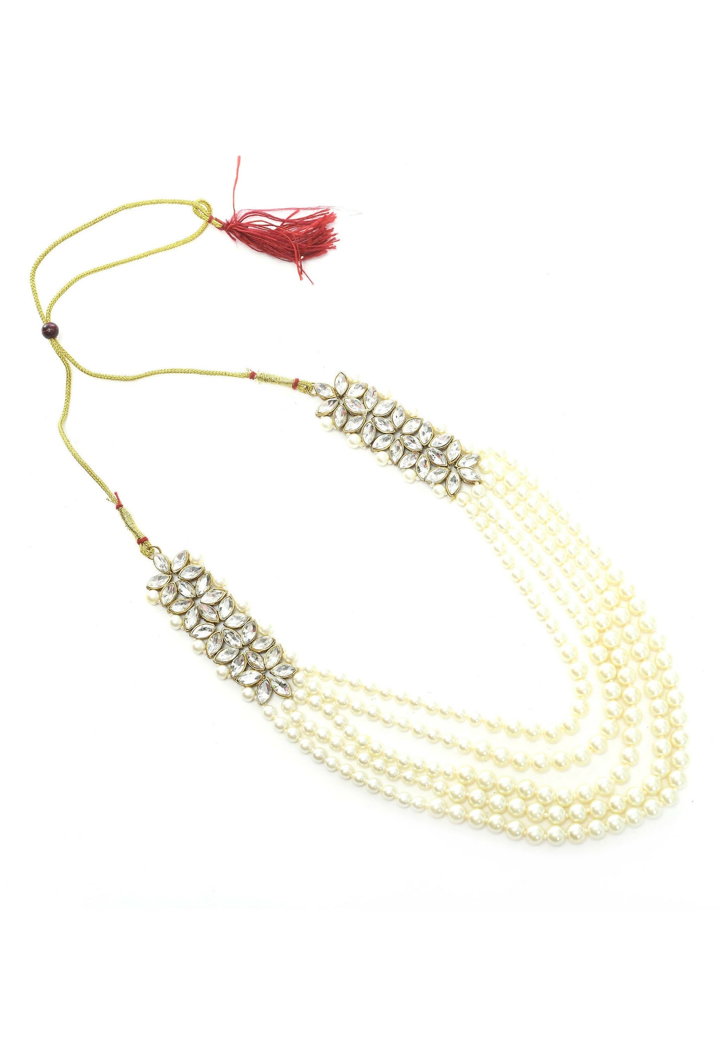 Mominos Fashion Johar Kamal Gold-Polished Rani Haar with White and Off white Pearls Jewellery Set - Swadesiicart